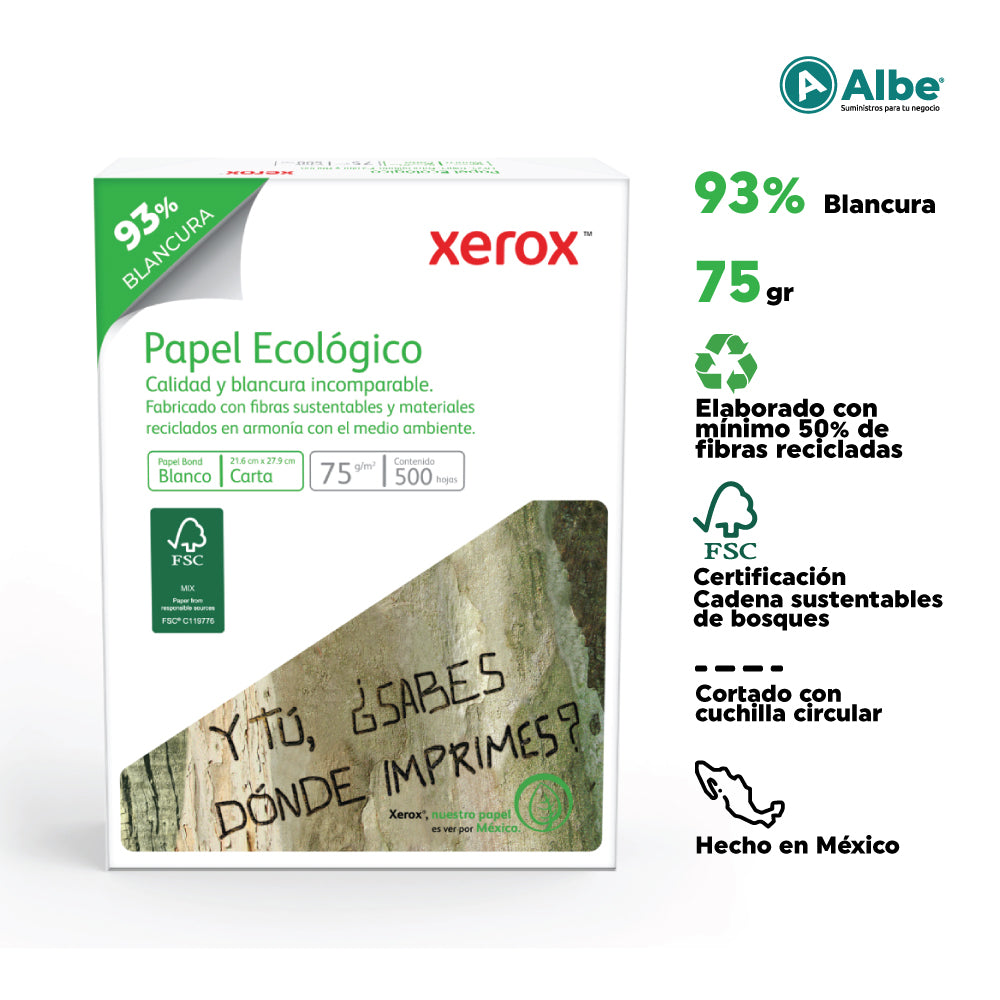XEROX  Hoja de papel bond Carta Ecológico 75 gramos / 93% Blancura