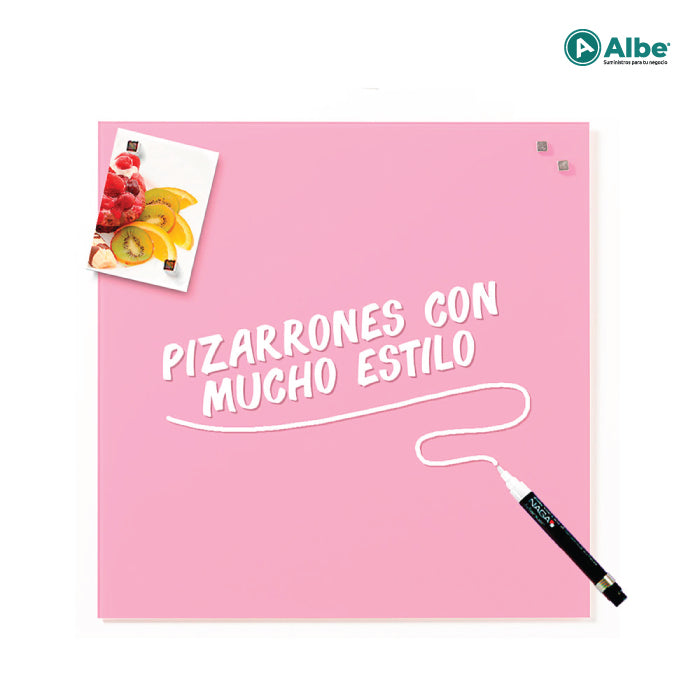 Pizarrón Cristal Imán 45x45cm Rosa Claro
