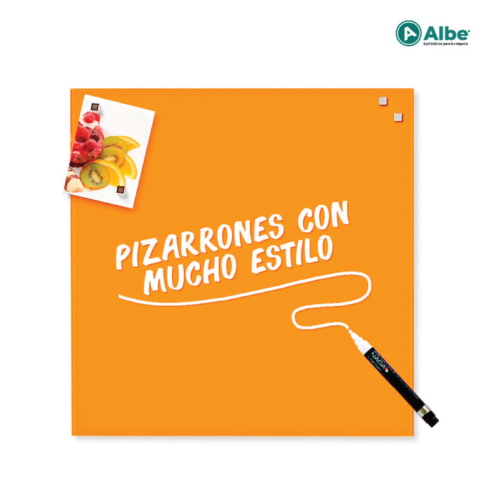 Pizarrón Cristal Imán 45x45cm Naranja