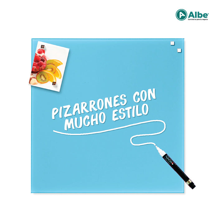 Pizarrón Cristal Imán 45x45cm Azul Claro