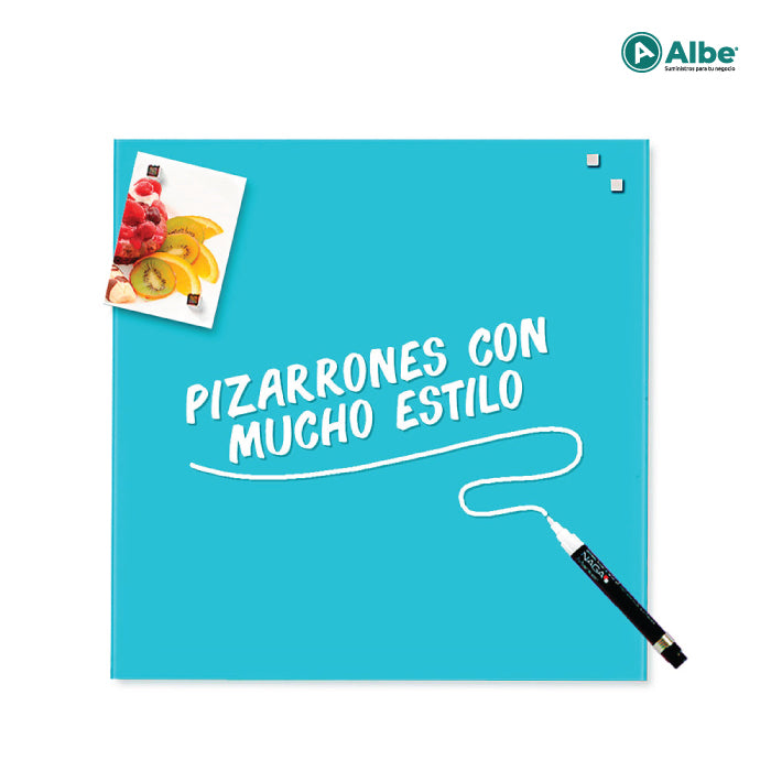 Pizarrón Cristal Imán 45x45cm Turquesa