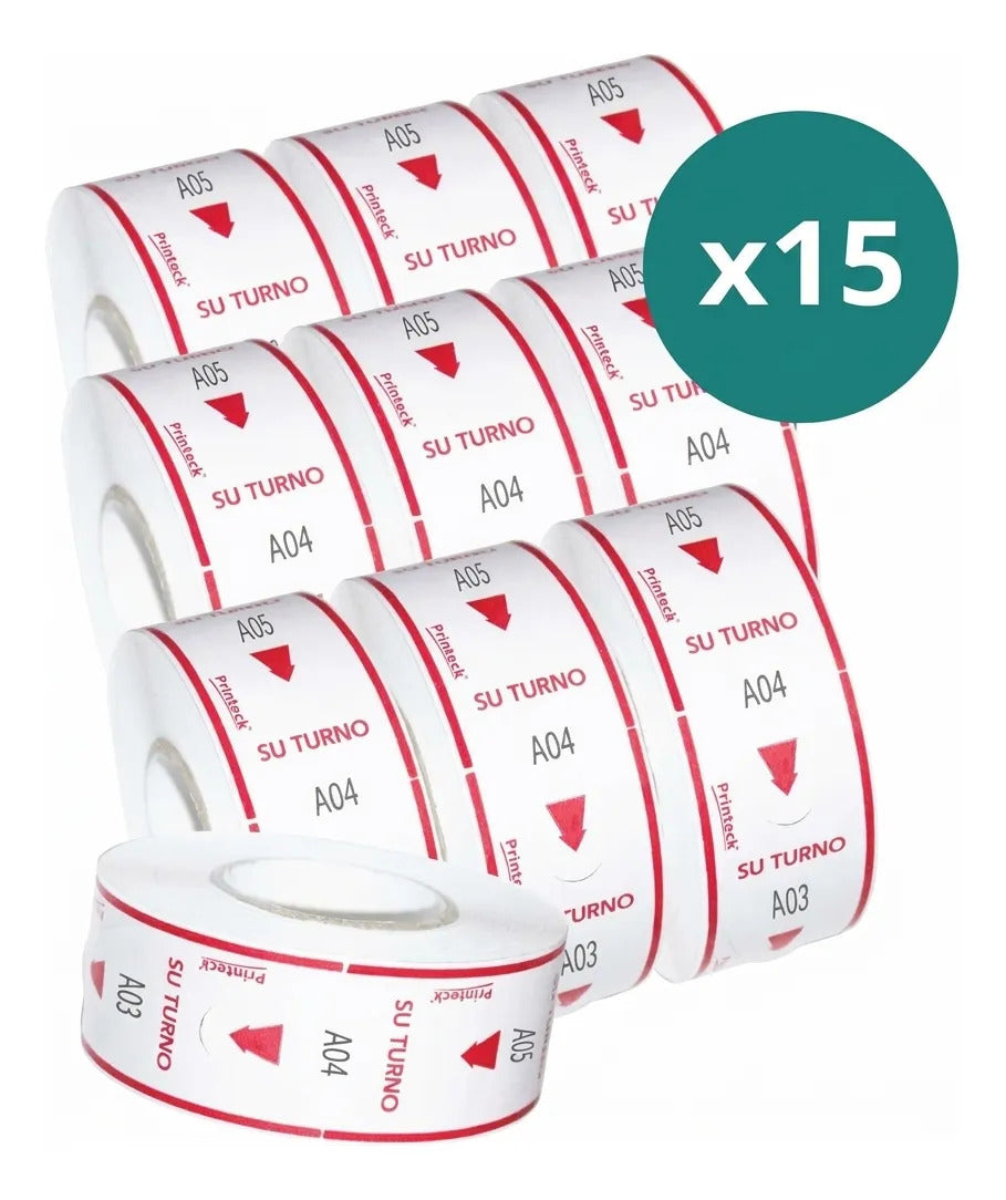 Kit de 15 Rollos Toma Turno 3 Dígitos