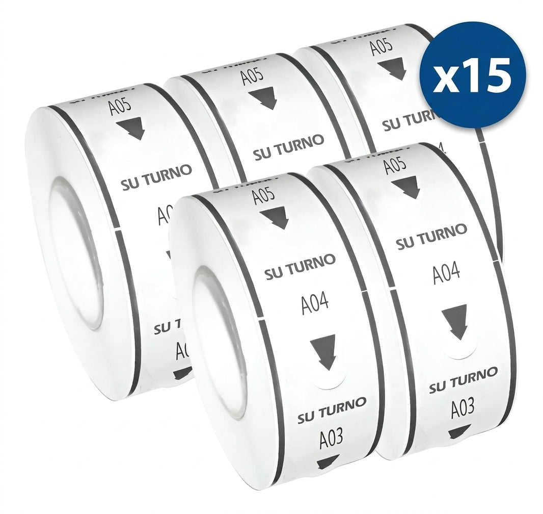 Kit de 15 Rollos Toma Turno 3 Dígitos
