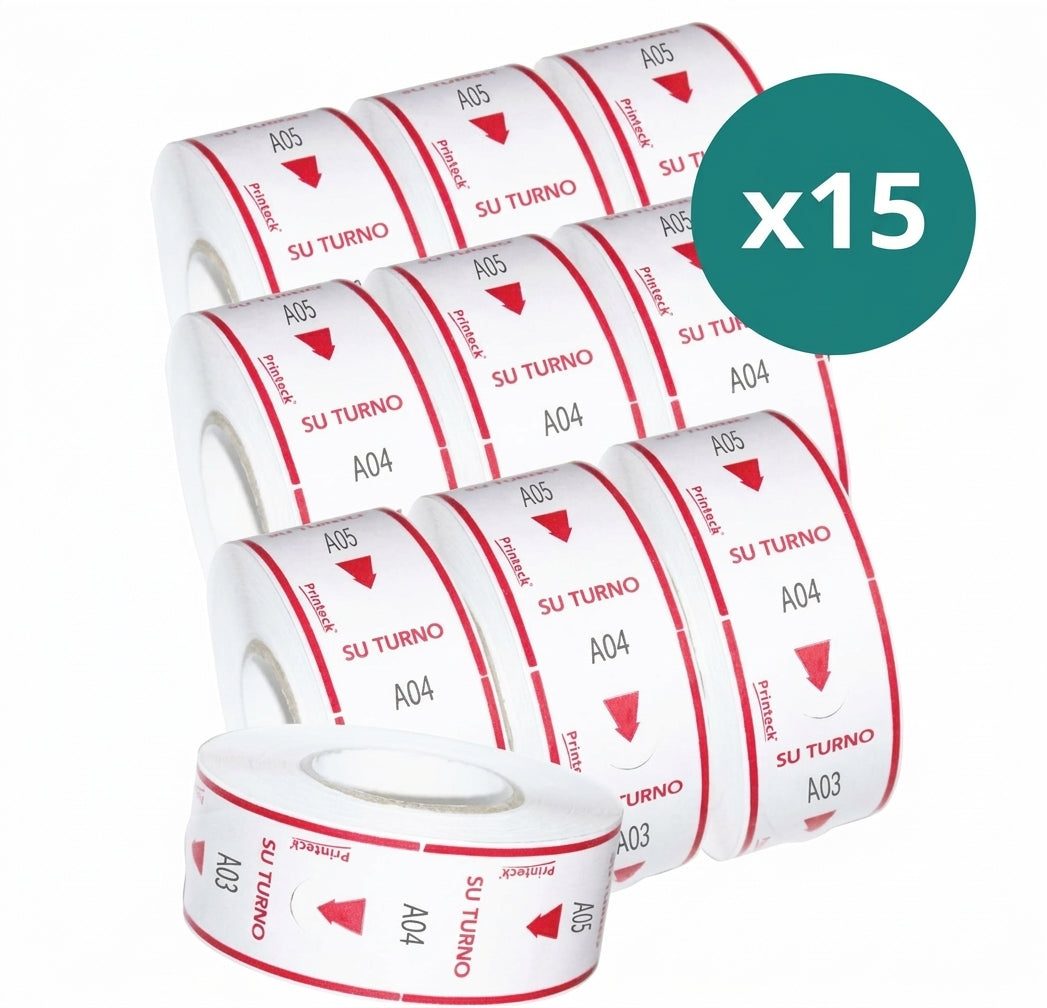 Kit de 15 Rollos Toma Turno 3 Dígitos